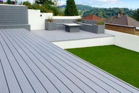 A complete garden renovation was created using Light Grey decking boards. Canoe Bar, Grey Deck, Bling Decor, Garden Decking, Decking Ideas, Decking Boards, Wpc Decking, Composite Decking Boards, Patio Deck Designs