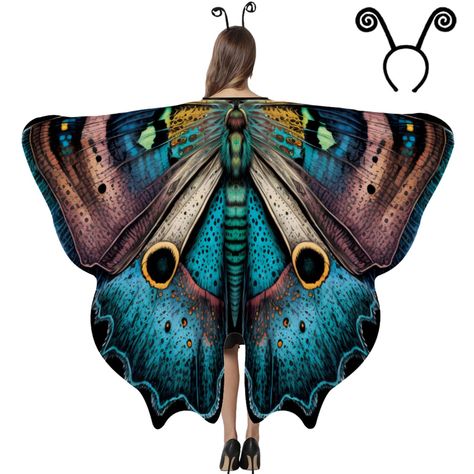 PRICES MAY VARY. Large Size Moth Wings Adult Halloween Costumes - Butterfly moth cape is 78 x 57 inches. Moth wings cape butterfly costume is mainly made of chiffon, smooth and silky to touch, breathable and skin friendly, light in weight, so you can wear it with comfort Moth Wings Butterfly Costumes For Women - This Halloween moth wings butterfly costume are inspired by a real butterfly. Its special design and realistic moth pattern will make you stand out in Halloween parties or outdoor activi Scary Butterfly Costume, Butterfly Adult Costume, Venus Flytrap Costume, Moth Man Costume, Moth Cape, Butterfly Costumes, Halloween Moth, Butterfly Wings Costume, Moth Pattern