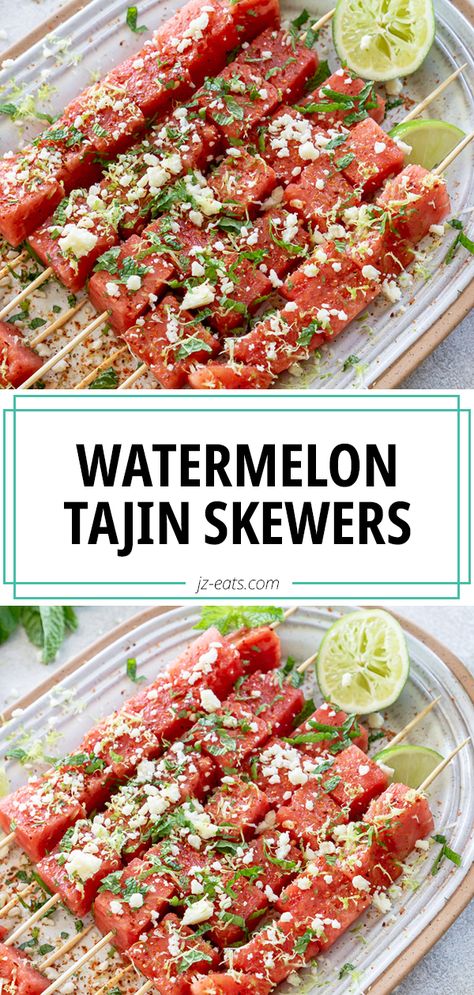 Florida Watermelon Elote, Watermelon Bites Appetizers, Watermelon Appetizers For Party, Summer Skewer Recipes, Veggies With Tajin, Watermelon With Tajin And Chamoy, Melon Skewers Appetizers, Watermelon Recipes Appetizers, Watermelon Skewers Appetizers