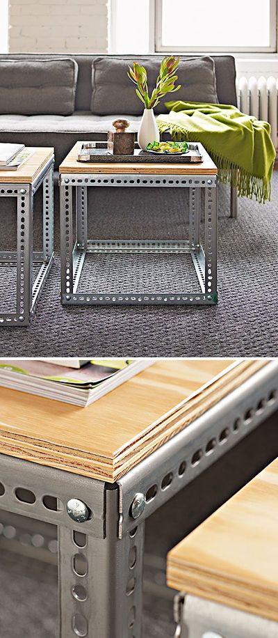 These industrial coffee tables are so great!  All you need is a trip to your local hardware store and some elbow grease! Industrial Diy, Industrial Side Table, Industrial Coffee, Into The Wood, Industrial Coffee Table, Industrial Table, Diy Coffee Table, Diy Coffee, Industrial House