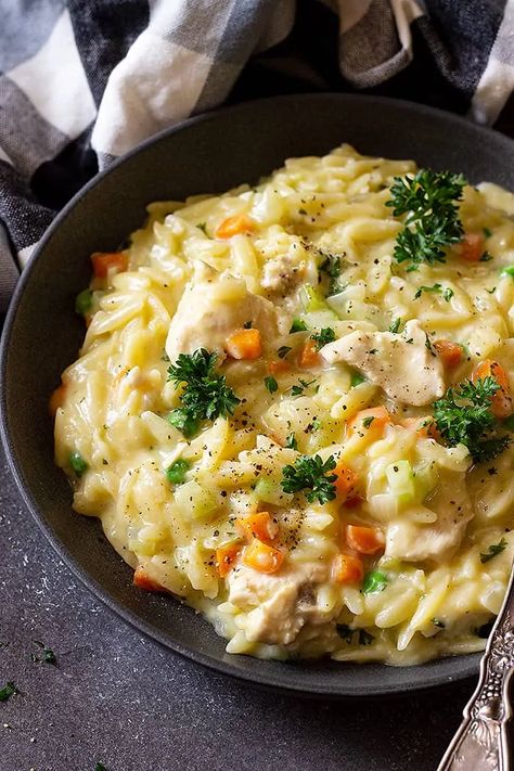 Orzo Chicken Recipes, Creamy Orzo Recipes, Creamy Chicken Orzo, Cheese Orzo, Family Recipies, Orzo Dishes, Creamy Orzo, Chicken Recipes Healthy, Orzo Recipe