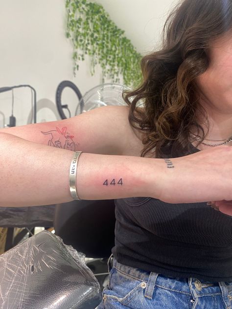 Simple 444 Tattoo, 444 Flower Tattoo, 444 Dainty Tattoo, 444 Tattoo Aesthetic, 444 Wrist Tattoo Ideas, 999 Tattoo Design Font, 7777 Tattoo, 444 Arm Tattoo, 444 Tattoo Placement Ideas