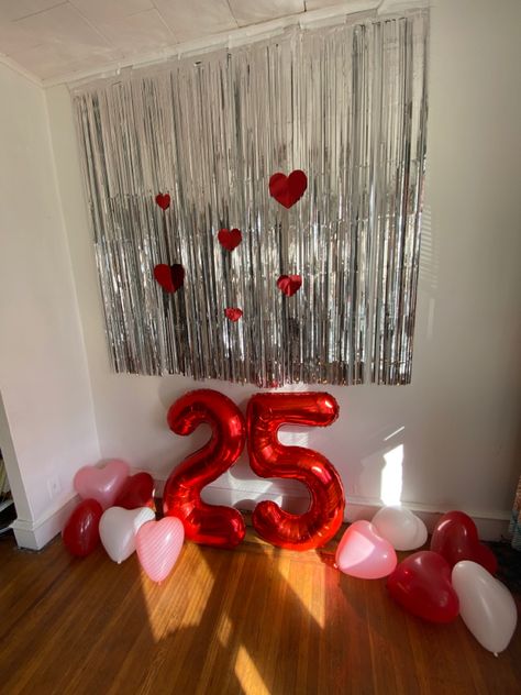 Decor and photo backdrop ideas for birthday. #25 #valentines #valentinesdaydecorations #birthdaypartydecorations photo wall 21st Birthday Photo Wall, Valentines 21st Birthday, Red Birthday Decor, Birthday Photo Wall, Social Media Wall, Valentines Social Media, Photo Backdrop Ideas, Birthday 25, Red Birthday