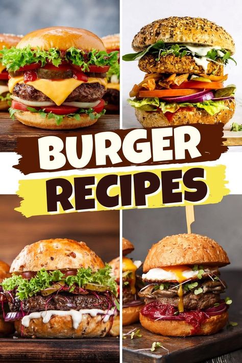 Find the perfect burger for any occasion with this list of easy and delicious burger recipes. From juicy beef to flaky salmon, they're ideal for summer. Beef Burger Ideas, Burger Varieties, American Sandwich Recipes, Best Juicy Burger Recipe, Beef Burger Recipes, Unique Burger Recipes, Gourmet Burgers Recipes, Burger Patty Recipe, Burger Ideas