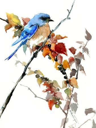 'American Goldfinch Songbird' Art Print - Suren Nersisyan | Art.com Blue Bird Art, Eastern Bluebird, Bird Drawings, Watercolor Bird, Autumn Art, Painting Edges, Watercolor Animals, Inspirational Wall Art, Bluebird