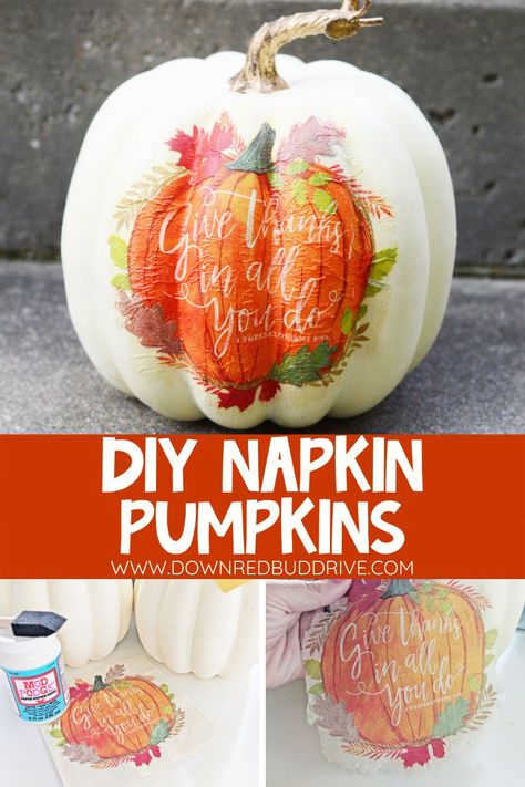 Halloween Napkin Crafts, Napkin Decoupage Pumpkin, Modge Podge Napkin Pumpkin, How To Decoupage Pumpkins With Napkins, Fall Napkin Decoupage Ideas, Fall Decopauge, Modge Podge Pumpkins, Decoupage Pumpkins With Napkins, Napkin Pumpkins