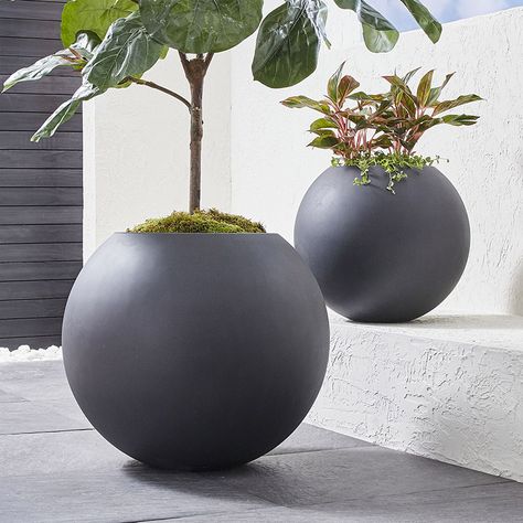 Round Planters, Gray Planter, Hanging Plants Indoor, Meteor Garden 2018, Indoor Outdoor Planter, Large Backyard, Planter Pots Outdoor, Small Planter, Landscaping With Rocks