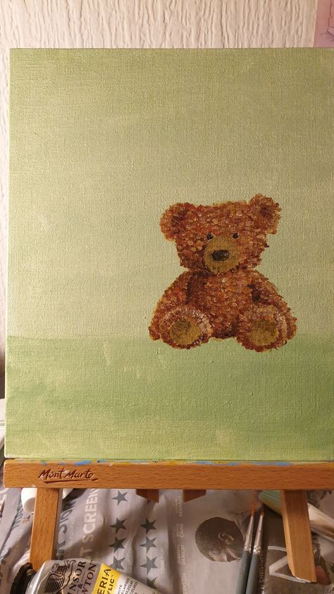 Teddy Bear Painting Aesthetic, Teddy Bear Oil Painting, Hug Painting Abstract, Teddy Bear Paintings Acrylic, Simple Bear Painting, Cute Bear Painting Easy, Teddy Bear Painting Canvas, Teddy Bear Painting Easy, Baby Painting Ideas Canvases