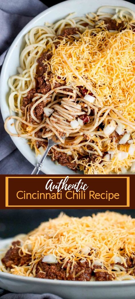 Essen, Crockpot Cincinnati Chili, Ohio Chili Recipe, Chili Cheese Spaghetti, Spaghetti Chili Recipe, Cincinnati Chili Crockpot, Spaghetti Chili, Chilli Spaghetti, Ohio Recipes