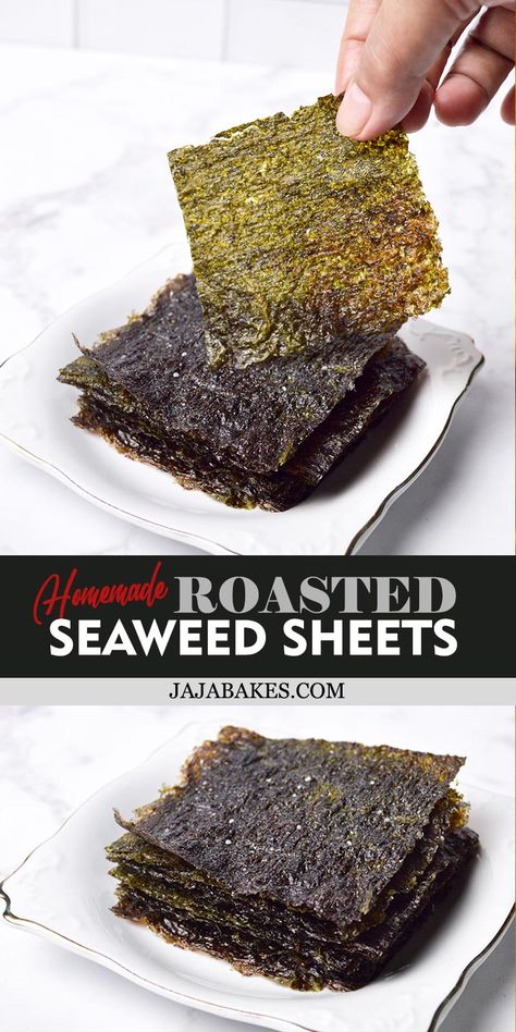 Diy Seaweed Snacks, Crispy Seaweed Recipes, Roasted Seaweed Recipes, Seaweed Seasoning, Seaweed Snacks Recipes, Sushi Seaweed, Seaweed Chips, Seaweed Rolls, Roasted Seaweed