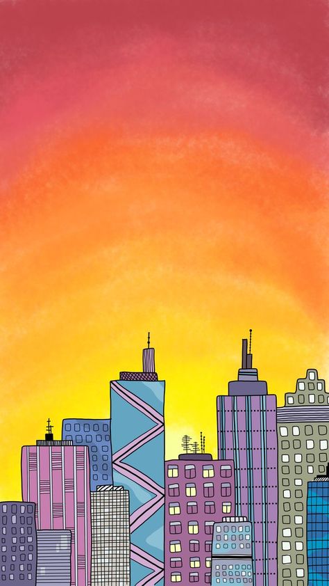 City Skyscrapers, Digital Art Painting, City Sunset, Sunset City, Sunset Painting, Aesthetic Wallpapers, Skyscraper, Art Pieces, Art Inspiration