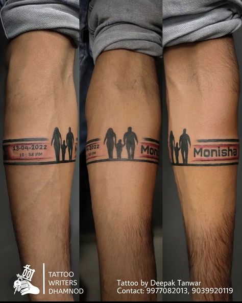 Band tattoo। Mom dad band tattoos   daughter name band tattoo name band tattoo Armband Tattoo With Name, Date Of Birth Tattoos Ideas Men, Date Of Birth Tattoos Men, Daughter Name Tattoo For Men, Pm Tattoo, Tatto Name, Daughter Band, Daughters Name Tattoo, Writer Tattoo