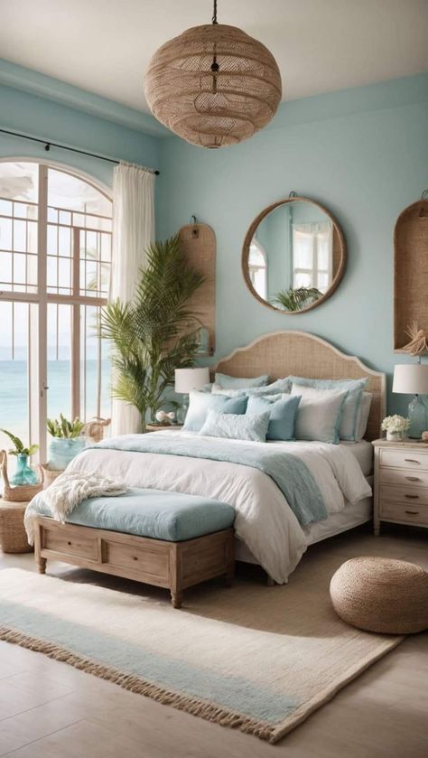 Cute Bedroom Nook Ideas, Beachy Bedroom Ideas, Bedroom Color Scheme Ideas, Florida Interior Design, Beachy Bedroom, Bedroom Beach, Hamptons Decor, Bedroom Nook, Beach Themed Bedroom