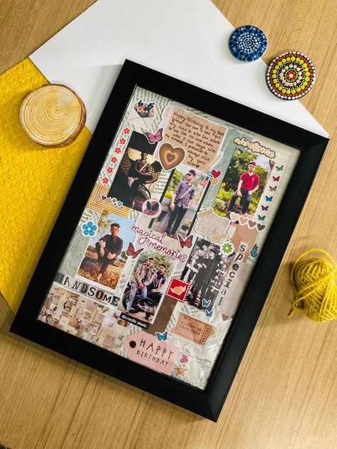 Photo Frame Aesthetic Diy, Diy Frame Collage, Bestie Frame Ideas, Friend Frames Diy Gift, Birthday Gift Ideas Photos, Birthday Cards With Photos Diy, Gift Frame Ideas For Friends, Photo Cards Diy Gift Ideas, Customised Frames Ideas