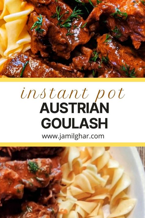 Austrian Goulash features boneless short ribs simmered in a dark gravy in the Instant Pot until the beef is fork-tender; it's the ultimate comfort meal. Austrian Goulash Recipes, Instant Pot Hungarian Goulash, German Goulash Recipes, Austrian Goulash, German Goulash, Pork Goulash, Austrian Christmas, Boneless Short Ribs, Autumn Foods