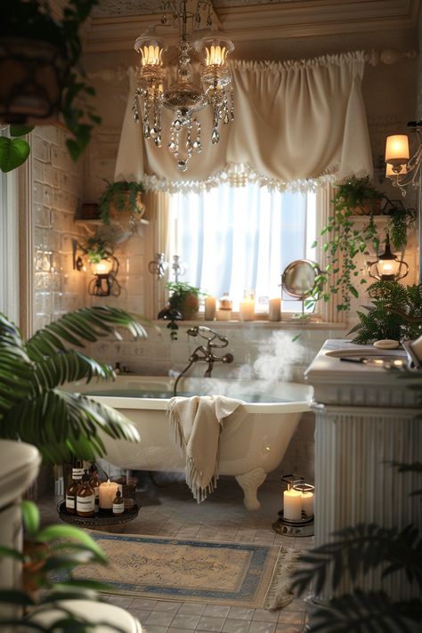 Transform Your Bath into a Spa: Elegant & Cozy Bathroom Design Ideas Bathtub In Bedroom Ideas, Bathtub In Bedroom, Cozy Bathroom Design, Fairy Bathroom, Romantic Bathroom, Bathtub Aesthetic, Classy Bathroom, Romantic Bathrooms, Country Bathroom Decor