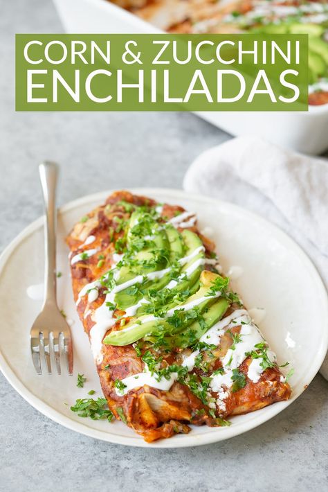 Zucchini Enchiladas Vegetarian, Zucchini Enchilada Casserole, Veggies Meals, Lentil Enchiladas, Vegetarian Enchilada Casserole, Corn And Zucchini, Corn Zucchini, Zucchini Enchiladas, Vegan Enchiladas