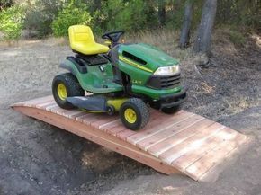 Building+a+wooden+bridge | Need plans to build a small Bridge over a creek that will carry a lawn ... Los Angeles, Small Bridge, Patio Pergola, Garden Tractor, Riding Lawnmower, Backyard Decor, Dining Room Decor, Lawn Mower, Kitchen Renovation