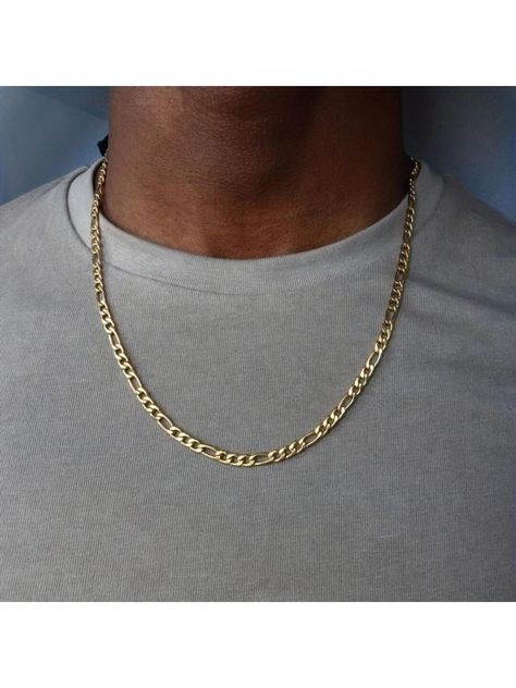 Gold  Collar  Zinc Alloy   Embellished   Men's Fashion Jewelry Figaro Chain Necklace, Necklace Men, Figaro Chain, Necklace For Men, Shop Products, Gold Chain Necklace, Stainless Steel Necklace, Chain Link Necklace, Men Necklace