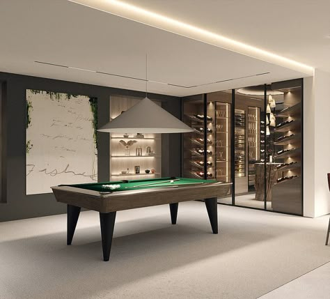 Vienna: Contemporary Elegance by Alina Sulina Design Studio Basement Pool Table Room Ideas, Billiard Room Ideas, Modern Billiard Room, Table Room Ideas, Pool Table Room Ideas, Heath And Wellness, Pool Room Ideas, Modern Game Room, Games Room Inspiration