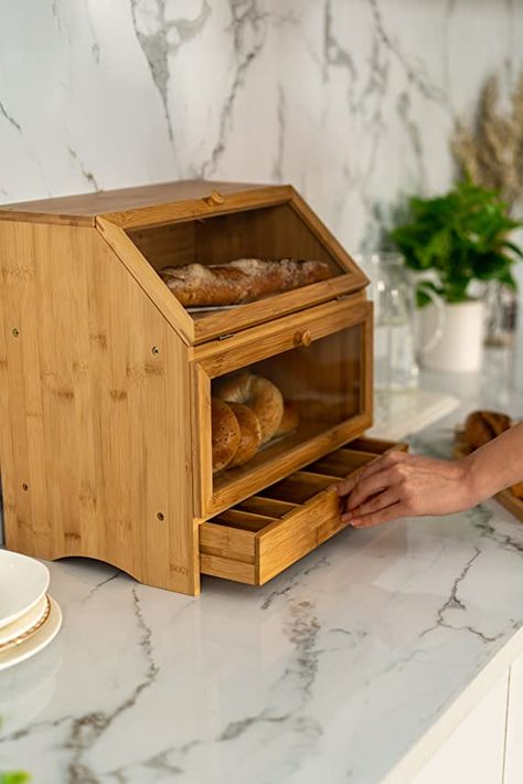 Wooden Bread Box, Chic Living Room Decor, Stackable Bins, Bread Storage, Glass Front Cabinets, Bread Box, Spice Storage, Home Entrance Decor, Small Wood Projects