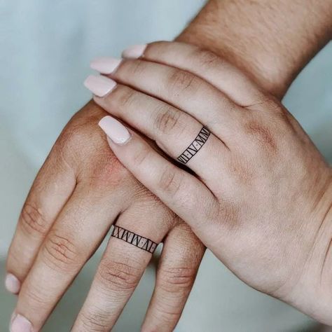 Tatooed Wedding Band, Cute Ring Finger Tattoos, Marriage Ring Tattoos Husband Wife, Male Wedding Band Tattoo Ideas, Mens Wedding Tattoo Rings, Married Ring Tattoos, Wedding Finger Tattoo For Men, Mens Tattoo Wedding Band, Men’s Tattoo Wedding Bands