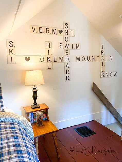 Make easy Scrabble wall art for your home with my free scrabble word layout & generator tool. See how to make large scrabble tiles quickly and cheap! Easy tips to make and hang scrabble tile word art too #budgetdecorating #scrabblewordart #wordart #h2obungalow Diy Picture Rail, Diy Hammock Stand, Word Layout, Large Scrabble Tiles, Painting Wicker Furniture, Scrabble Word, Scrabble Words, Big Blank Wall, Wall Mounted Tv Cabinet