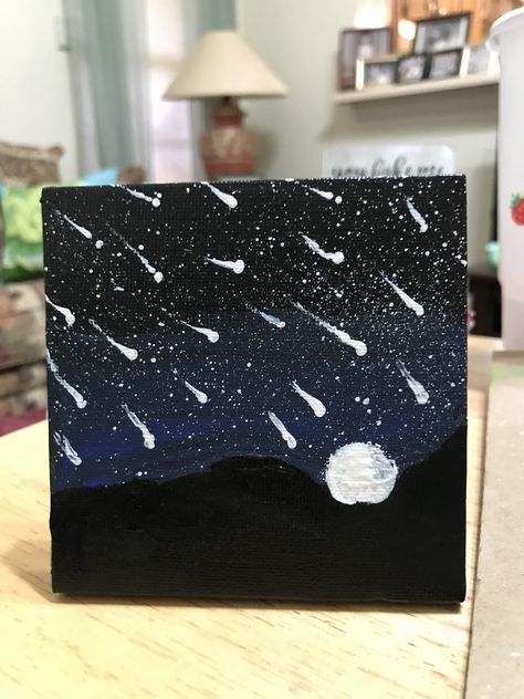 Meteor Shower Drawing, Meteor Painting, Meteor Shower Aesthetic, Meteor Shower Video, Meteor Shower Painting, Meteor Hitting Earth, Perseid Meteor Shower, Canvas Drawing, Meteor Shower