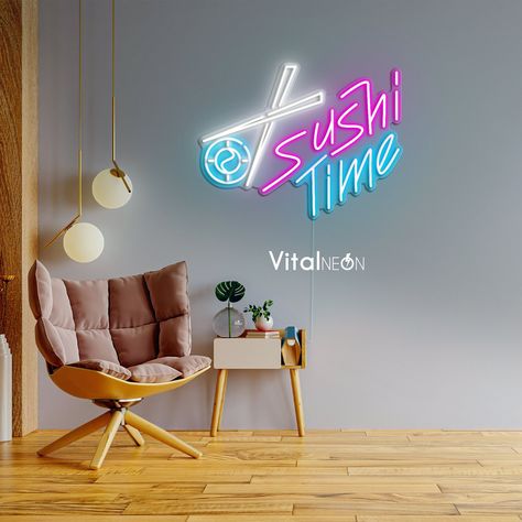 Sushi Time Neon Sign, Sushi Decoration, LED Wall Decor for Sushi Lovers, Japanese Cuisine, Restaurants, and Home Kitchen Decor by VitalNeons on Etsy Sushi Decoration, Kitchen Decor Signs, Led Wall Decor, Neon Flex, Sushi Time, Home Kitchen Decor, Sushi Bar, Kitchen Signs, Led Wall