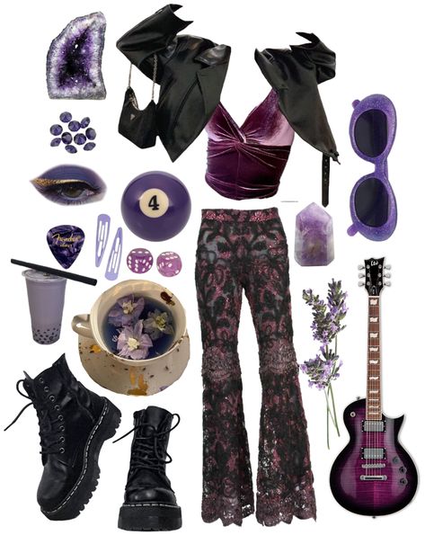 Black Purple Outfit, Purple 70s Outfit, Dark Purple Clothes, Purple Aesthetic Outfit, Dark Purple Outfit, Purple And Black Outfits, Jewel Tones Fashion, Purple Fashion Outfit, Witchy Outfits