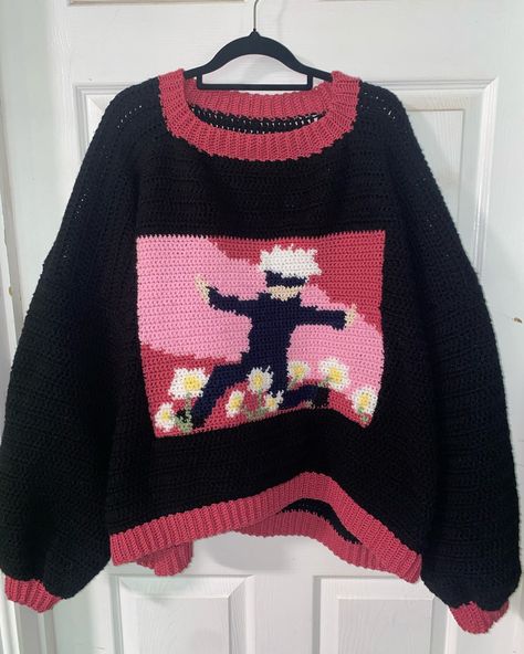 This adorable Gojo sweater from Jujutsu Kaisen, is handmade to order! This pattern includes sizes xxs-xxl, however, I can create this sweater for any size, so please add your measurements to the 'personalisation' section if you cannot find them in the sizing guide. You can customise the colours by adding the names of the colours you want to the 'personalisation' section. Please add any other changes you would like in the 'personalisation' section.  This sweater is made with 100% acrylic yarn, so Anime Knitting Patterns, Jujutsu Kaisen Crochet Pattern, Jjk Crochet Pattern, Gojo Crochet Pattern, Jujutsu Kaisen Crochet, Jjk Crochet, Crochet Gojo, Crochet Patterns Sweaters, Geek Crafts