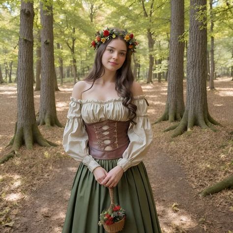 CasttleThreads - Etsy Snow White Huntsman Costume, Medival Outfits Halloween, Cottage Fairy Costume, Women Medieval Clothing, One With Nature Outfits, Rennisance Festival Costume, Ren Faire Blouse, Peasant Hairstyles Medieval, Rennaisance Festival Outfit