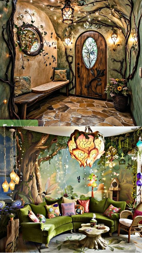 Fae House Aesthetic, Fairy Salon Aesthetic, Fairy Interior Design, Enchanted Living Room, Fairy Home Aesthetic, Fairy House Interior, Fairy Living Room, Fairy Core Room, Fairy Theme