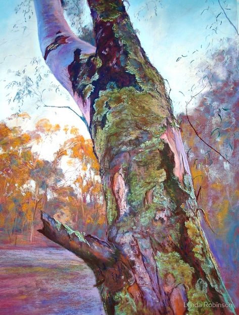 Abstract Tree Painting, Tapestry Nature, Pastel Artwork, Pastel Landscape, The Trunk, 수채화 그림, Abstract Tree, Chalk Pastels, Wow Art