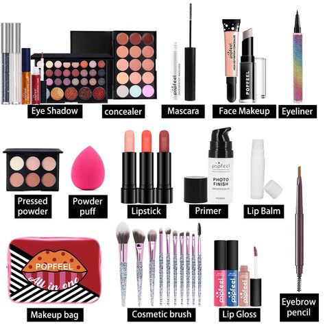 Complete Makeup Kit: Eyeshadow, Eyeliner, Lipgloss, Lipstick, Brushes, Mascara, and more! Perfect for beginners Stick Makeup, Balm Lipstick, Powder Concealer, Complete Makeup, Eyebrow Pen, Brow Pen, Concealer Stick, Base Makeup, Glitter Eye