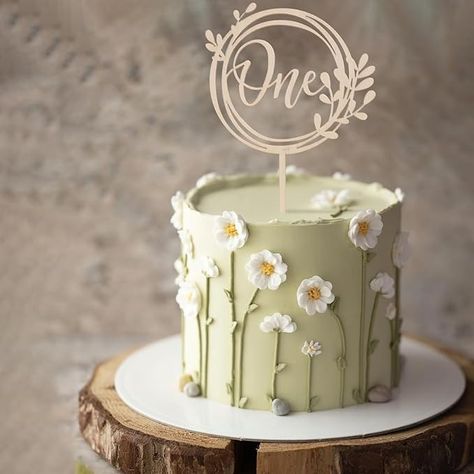 Natural First Birthday Cake, 1st Bday Smash Cake, Sage Green 1st Birthday Cake, First Anniversary Cake, Green First Birthday Cake, First Birthday Cake Floral, 1st Birthday Smash Cake, First Birthday Smash Cake, First Birthday Cake Ideas