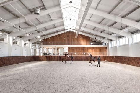 Photo by Andrey Avdeenko. Dream Barn Stables, Horse Club, Dream Stables, Indoor Arena, Riding Arenas, Oak Logs, Equestrian Facilities, Dream Barn, Architectural Practice