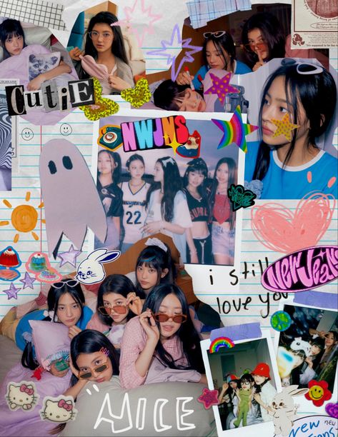 Minji New Jeans Scrapbook, 2000s Scrapbook Aesthetic, Newjeans Binder Cover, Scrapbook Edit Aesthetic, Newjeans Collage Wallpaper, Scrapbook Ideas Y2k, Kpop Scrapbook Wallpaper, Y2k Scrapbook Ideas, Y2k Scrapbook Aesthetic