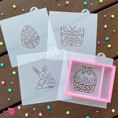 BakeArt Stencils on Instagram: “Fill their Easter Baskets with PYO Cookies! Kids of all ages will LOVE decorating these Sweet Treats! 🐰🦋🌸🍪 And our Cookie Stencils can also…” Cookie Decorating With Stencils, Easter Pyo Cookies, Cookie Stencils Cricut, Stencil Cookies, Airbrush Cookies Stencil, Pyo Cookie Stencils, Pyo Cookies, Cookies Kids, Craft Stencils