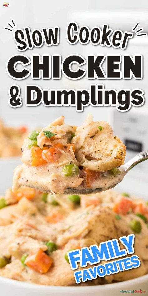 Enjoy this easy Homemade Chicken and Dumplings recipe with fluffy dumplings, all made in a crockpot. This delicious Chicken Dumplings Soup is perfect for busy nights. Our Chicken and Dumplings Crockpot recipe uses canned biscuits for convenience and makes a comforting meal. #CheerfulCook #HomemadeChickenAndDumplings #ChickenDumplingsSoup #ChickenAndDumplingsRecipe #SlowCookerRecipes #CrockpotChickenAndDumplings ♡ cheerfulcook.com Easy Crock Pot Chicken And Dumplings, Chicken Dumplings Crockpot, Vegetables Crockpot, Chicken And Dumplings Crockpot, Easy Crockpot Chicken And Dumplings, Crock Pot Chicken And Dumplings, Fluffy Dumplings, Chicken Crockpot Recipes Healthy, Chicken And Dumplings Recipe