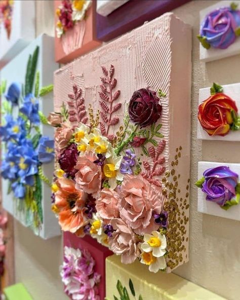 3d Flower Canvas Art, Fake Flowers On Canvas, Piping Art On Canvas, Plaster Flowers On Canvas, 3d Art Ideas, 3d Floral Wall Art, 3d Floral Painting, 3d Flower Painting, 3d Flower Art