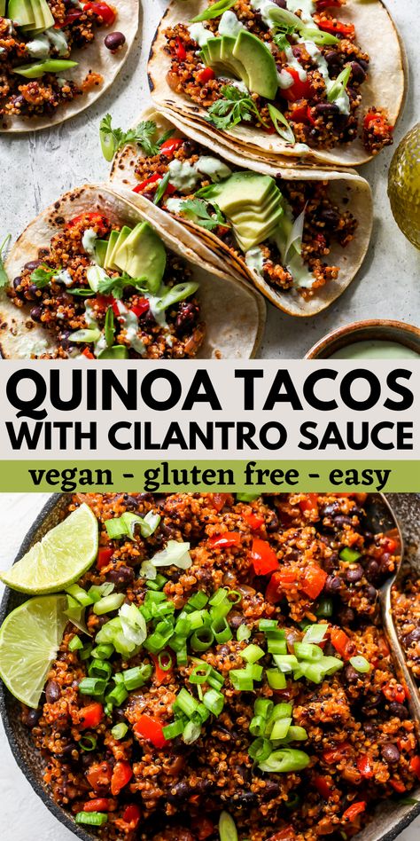 Quinoa Black Bean Tacos, Black Bean And Quinoa Tacos, Plant Based Tacos, Quinoa Taco Meat, Retreat Recipes, Veggie Tacos Recipes, Plant Protein Recipes, Plant Meals, Tasty Tacos Recipe