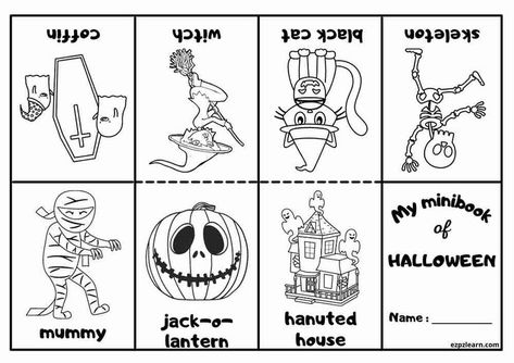 Halloween Worksheets Preschool, Halloween Worksheets Kindergarten, Halloween Worksheets Free, Halloween Worksheet, Halloween Crayons, Mini Coloring Book, Halloween Activities Preschool, Halloween Vocabulary, Preschool Activity Books