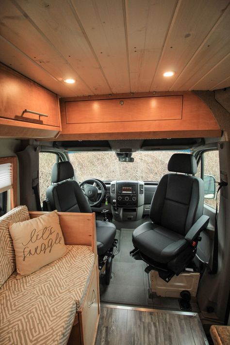 Van life inspiration! #vanlife #sleepsideways #sprintervan #campervan #convertedvan Ford Van Conversion Interiors, Iveco Daily Camper, Ford Van Conversion, Transit Camper Van, Rv Interiors, Transit Camper, Storage Bench Seating, Sprinter Van Conversion, Kombi Home