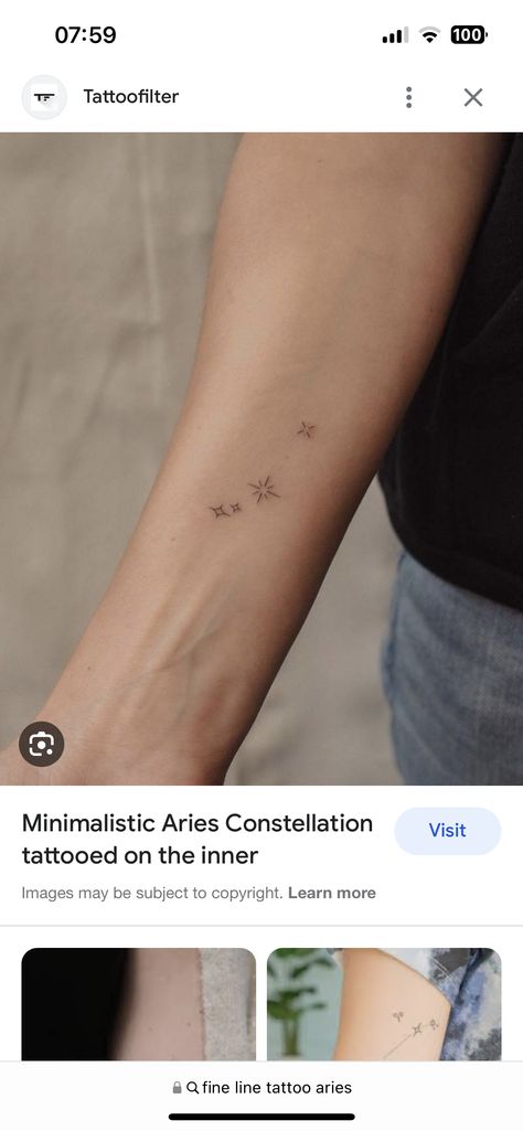 Aries Tattoo Star Constellations, Mini Constellation Tattoo, Aries Constellation Hand Tattoo, Dainty Constellation Tattoo, Aires Constilation Tattoo, Aries Fine Line Tattoo, Aries Star Sign Tattoo, Aries Tattoo Constellation, Aries Star Tattoo