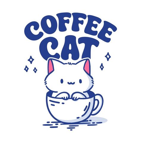 Cute coffee cat illustration with typogr... | Premium Vector #Freepik #vector Coffee Character Illustration, Cat Logo Ideas, Snack Logo, Cat Coffee Art, Coffee Character, Cat Cooking, Cat Vector Illustration, Coffee And Cats, Cat Work