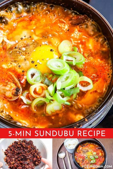 Korean Sundubu Paste - Make Jjigae in 5 min! – FutureDish Korean Stews, Sundubu Jjigae Recipe, Soft Tofu Stew, Soondubu Jjigae, Jjigae Recipe, Authentic Korean Food, Tofu Stew, Korean Recipe, Soft Tofu