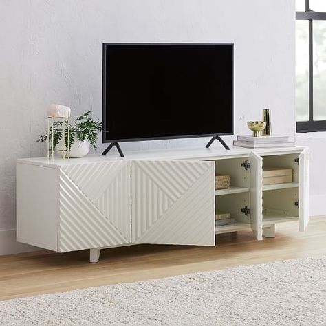 Rosanna Ceravolo Media Console (In-Stock & Ready to Ship) Tv Console Design, Reclaimed Wood Media Console, Tv Stand Sideboard, Wood Media Console, White Tv Stands, Oversized Furniture, White Tv, Oak Panels, Living Room Tv Stand