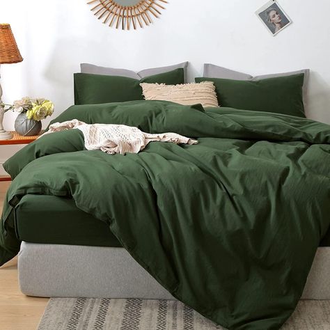 Forest Green Cotton Duvet Cover, Stonewashed cotton Bedding, Luxurious Cozy Comfy Soft Cotton Bedding Set King, Queen, Full Cotton Duvet Set Unique Duvet Covers, Green Bedding Set, Textured Duvet Cover, Green Duvet, Green Duvet Covers, Bedding Duvet, Green Bedding, Cotton Bedding Sets, Quilted Duvet