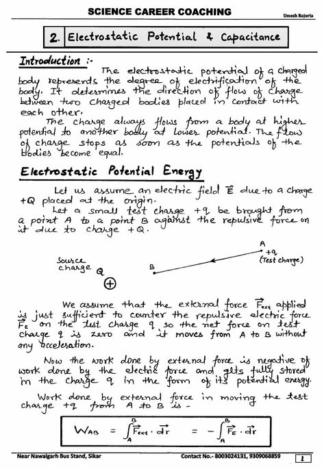 2 electric potential & capacitance notes ( english ) Capacitance Physics Notes, Static Electricity Notes, Ap Physics C Mechanics, Electric Field Physics Notes, Electrostatic Physics Notes Class 12, Mechanic Notes, Electric Potential And Capacitance, Electricity Notes, Electrical Notes